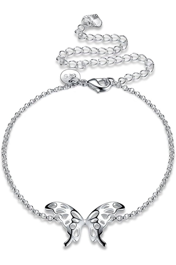 Fashion Jewelry 925 Sterling Silver Butterfly Wings Adjustable Chain Anklet For Women[o7176]