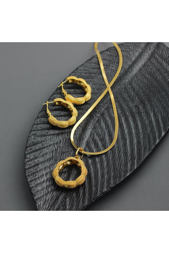 Fashion Jewelry Bohemia Jewelry Sets For Women 14K Yellow Gold Earrings Necklace Pendant Flower Jewelry For Engagement fashion Jewelry