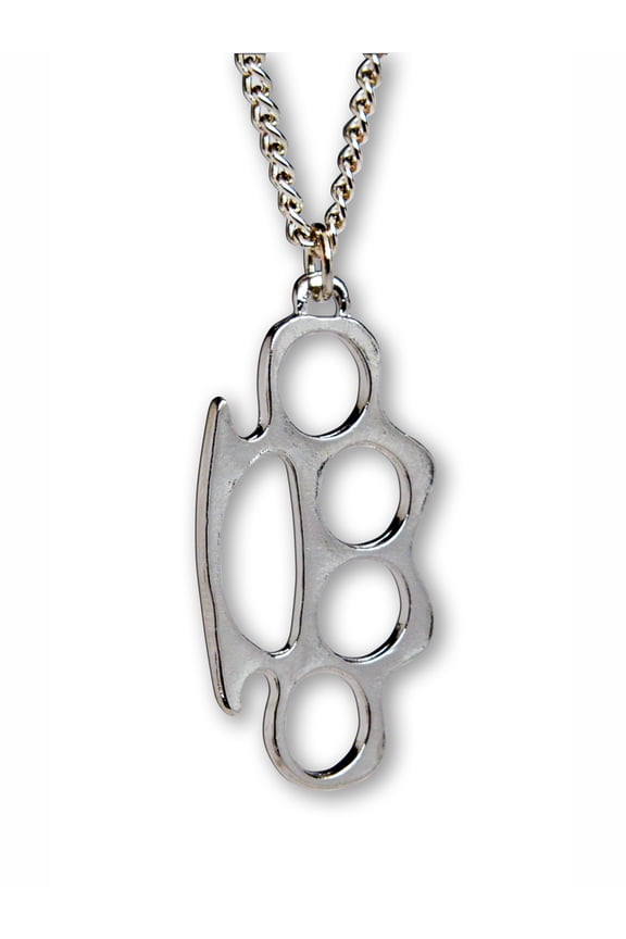 Fashion Jewelry Brass Knuckles Polished Pewter Pendant Necklace by Real Metal  NK-637