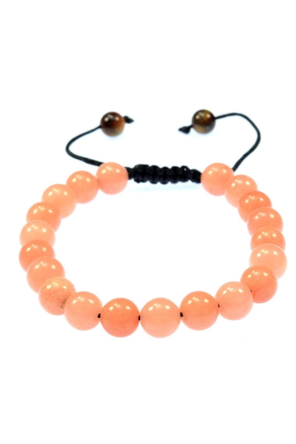 Fashion Jewelry Coral Color Quartz Gemstone Macrame style adjustable bracelet - Good for Healing and Energy - 91021
