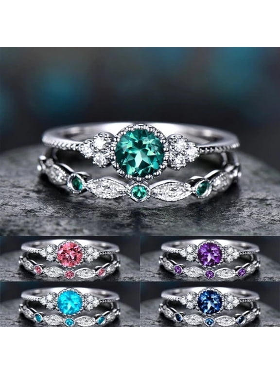 Fashion Jewelry Cubic Zirconia Ring Green Blue Crystal Setting Rings Women Accessories Gift