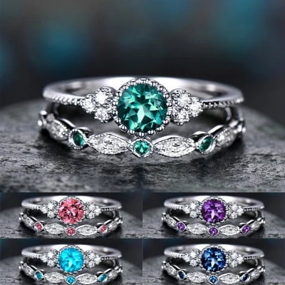 Fashion Jewelry Cubic Zirconia Ring Green Blue Crystal Setting Rings Women Accessories Gift