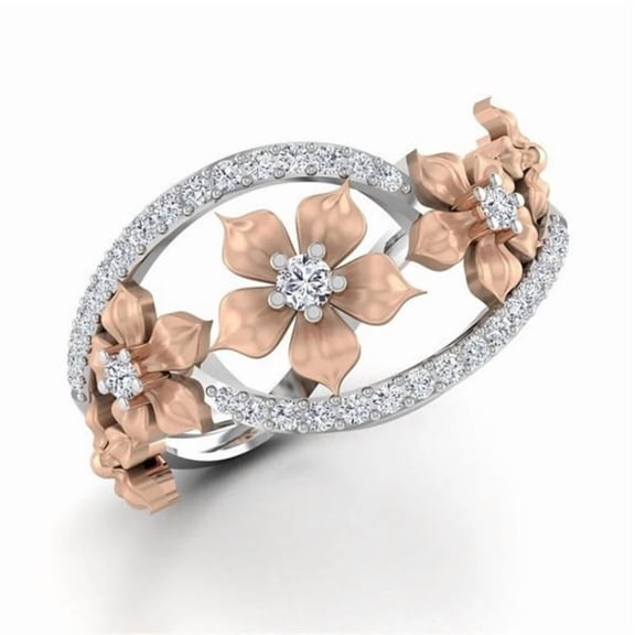 Fashion Jewelry Flower Statement Two Tone Rose Gold Rings for Women Exquisite Zircon Antique Jewelry