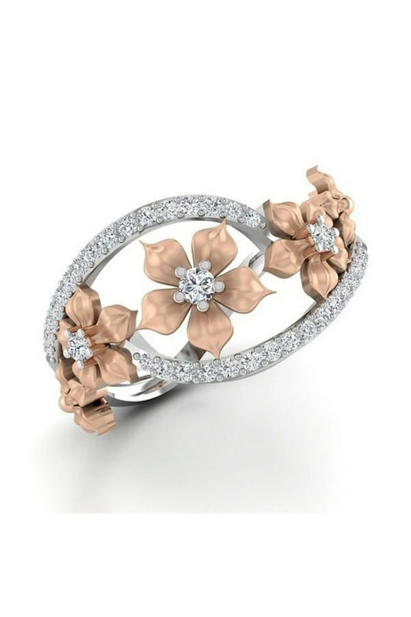 Fashion Jewelry Flower Statement Two Tone Rose Gold Rings for Women Exquisite Zircon Antique Jewelry