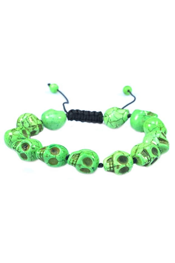 Fashion Jewelry Green Skull Turquoise Stone adjustable macrame style Bracelet - Good for Healing and Protection- 91053