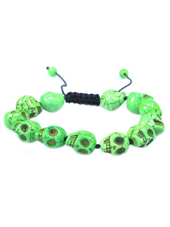Fashion Jewelry Green Skull Turquoise Stone adjustable macrame style Bracelet - Good for Healing and Protection- 91053