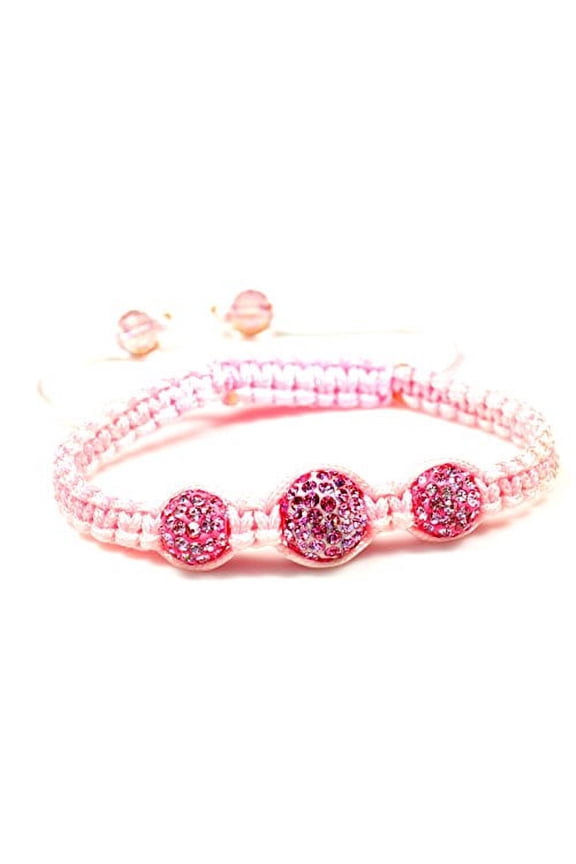 Fashion Jewelry Handmade 3 Crystal Ball Macrame Adjustable Bracelet - Pink - Women