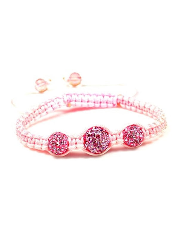 Fashion Jewelry Handmade 3 Crystal Ball Macrame Adjustable Bracelet - Pink - Women