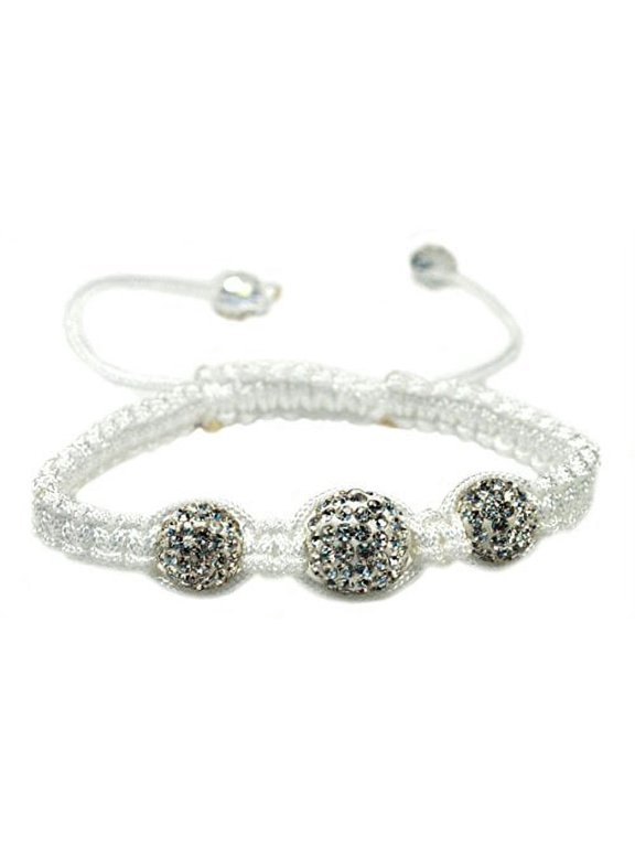 Fashion Jewelry Handmade 3 Crystal Ball Macrame Adjustable Bracelet - White - Women