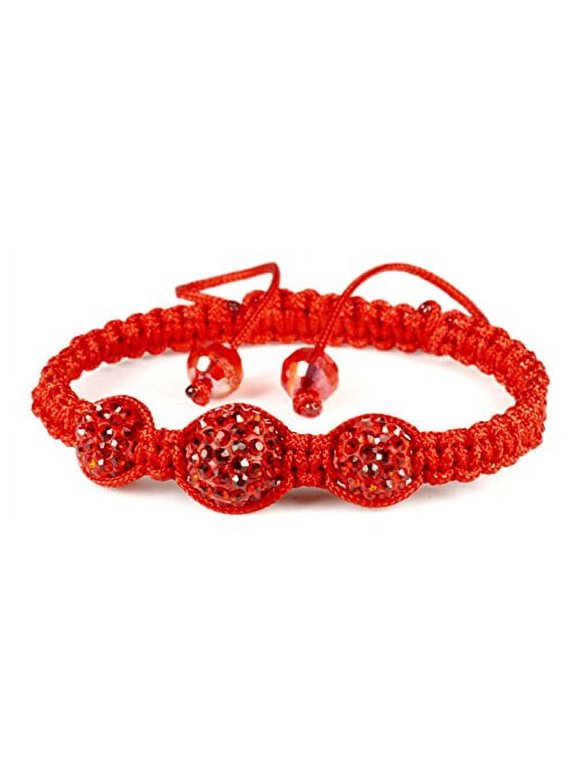 Handmade 3 Crystal Ball Macrame Adjustable Red String Bracelet, Adult Woman