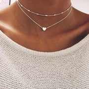 Fashion Jewelry Love Heart Choker Necklaces & Pendants Double Chain Layered Necklace Collar Women Statement Jewelry Bijoux