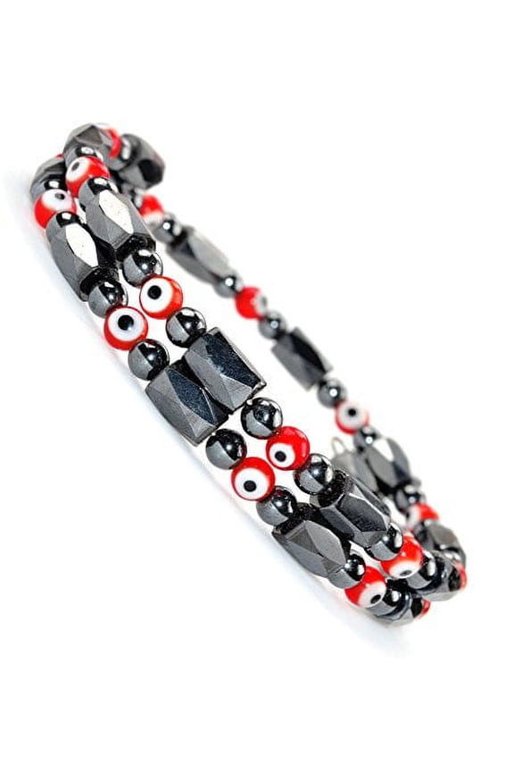 Fashion Jewelry Magnetic Hematite Evil Eye Wrap Bracelet Anklet - Men Women