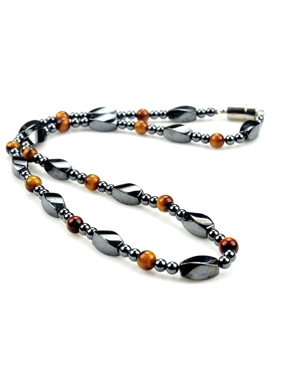 Fashion Jewelry Men Women Hematite Twist Bead with tiger eye gemstone Necklace - 91183