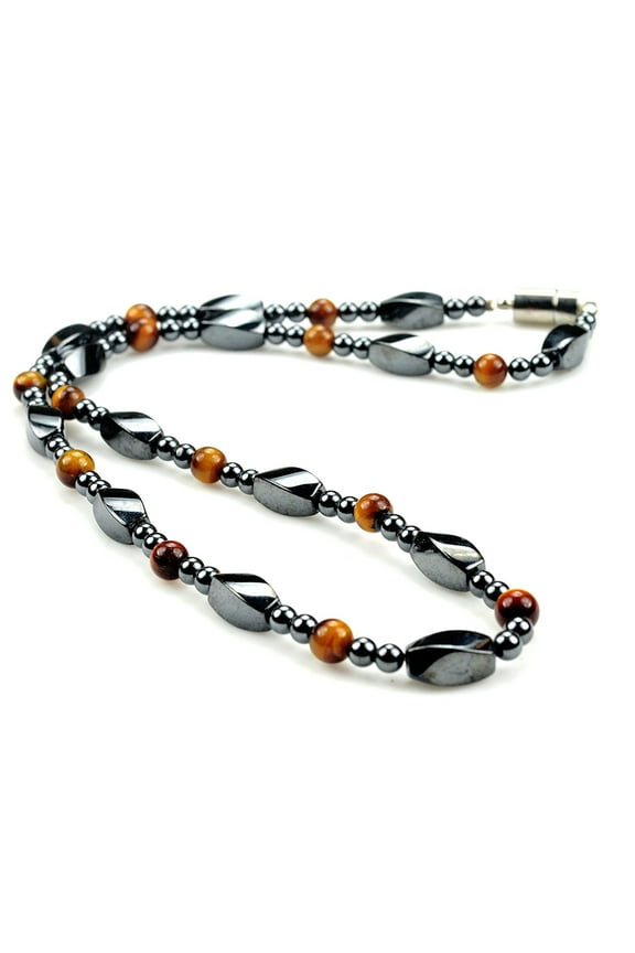 Fashion Jewelry Men Women Hematite Twist Bead with tiger eye gemstone Necklace - 91183