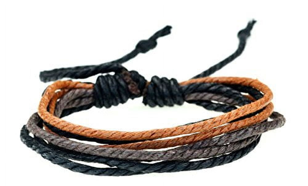 NATURAL LEATHER BRACELET Black Strand Men Women Unsex Adjustable