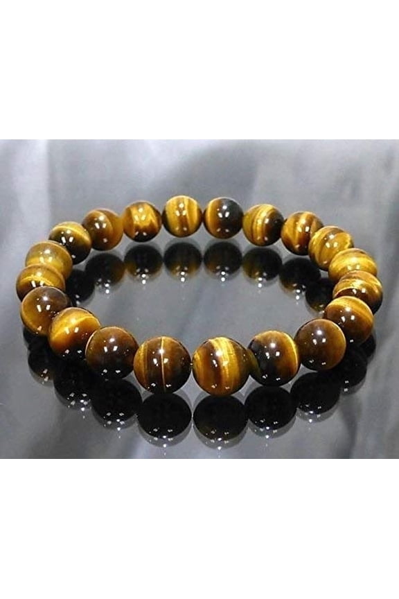 Fashion Jewelry Men Women Round 8MM Tiger Eye Gemstone Bracelet - Great for Good Luck and Protection