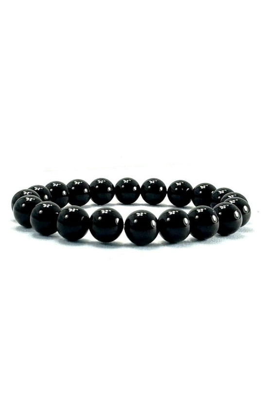 Men Women Round Black Onyx Gemstone Bracelet- Good for Healing and Energy -8"