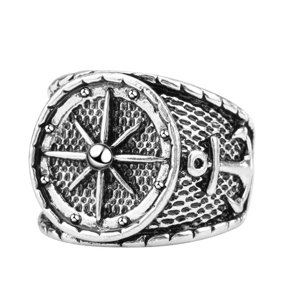 Fashion Jewelry Men's 316L Stainless Steel Black Silver Vintage Anchor Nautical Compass Ring