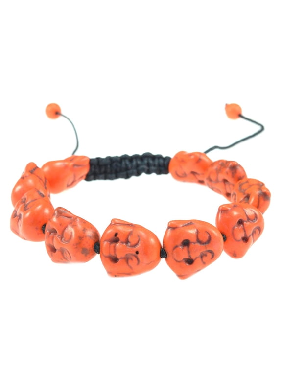 Fashion Jewelry Orange Color Turquoise Buddha Macrame Style Adjustable Bracelet - Good for Healing and Protection - 91065