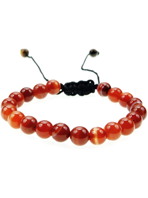 Fashion Jewelry Orange Red Agate Gemstone Macrame Style Adjustable Bracelet - Healing, Wellbeing, proteching Handmade Jewelry - 91032