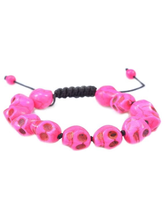 Fashion Jewelry Pink Turquoise gemstone skull macrame adjustable bracelet