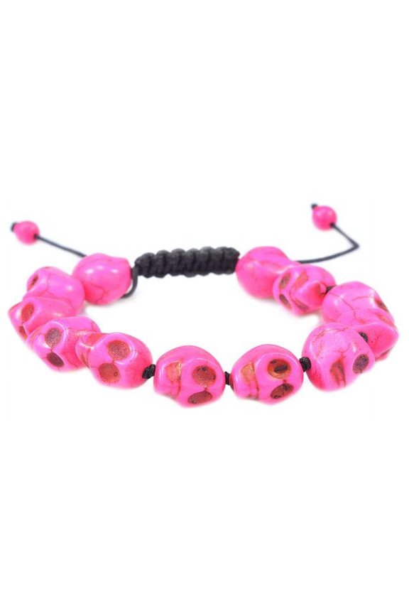 Fashion Jewelry Pink Turquoise gemstone skull macrame adjustable bracelet