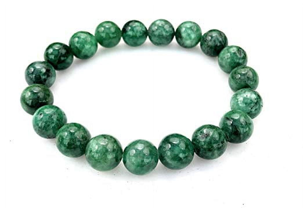 PURPLE WHALE Fashion Jewelry Round Green Jade Gemstone Stretch Bracelet - 10mm - Women Men- 91144-10