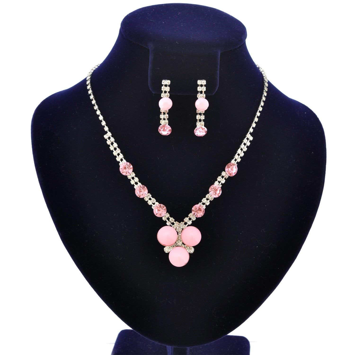 Fashion Jewelry Set Silver Plating Light Siam Opaque Stone Necklace Earrings Set