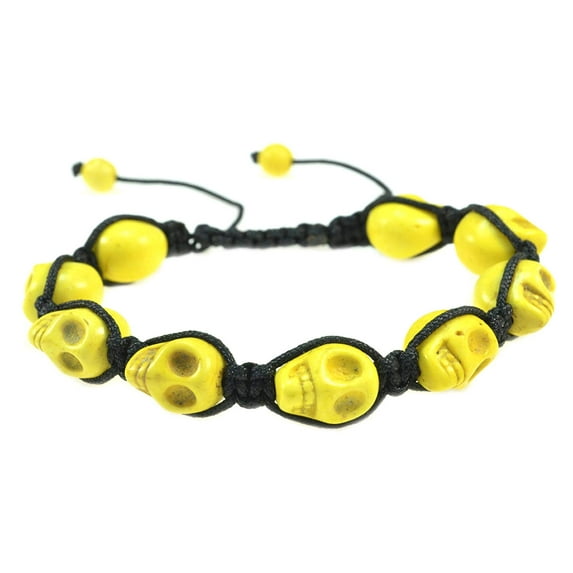 Fashion Jewelry Yellow Skull Turquoise Stone Macrame Style Adjustable Bracelet - Good for Healing and Protection- 91073