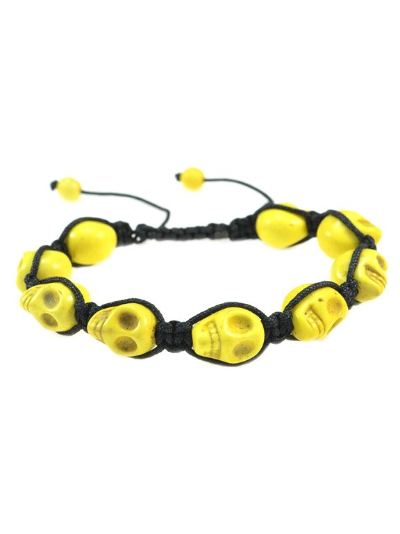 Fashion Jewelry Yellow Skull Turquoise Stone Macrame Style Adjustable Bracelet - Good for Healing and Protection- 91073
