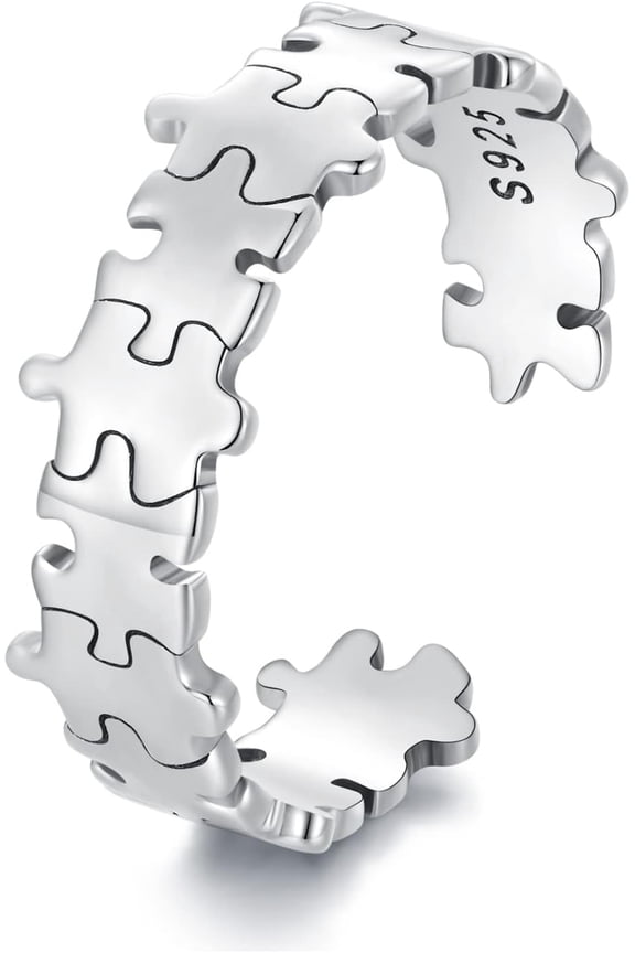 Fashion Jigsaw Puzzle Open Statement Ring 925 Sterling Silver Adjustable Minimalist Finger Band Toe Rings Eternity Promise Rings Engagement Band Jewelry Gifts for Women