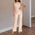 thumbnail image 1 of Fashion Jumpsuit for Women Sequin Sparkly Crewneck High Waist Jumper Slimming Glitter Evening Long Pant Clubwear, Rose Gold, L, 1 of 5