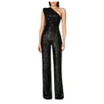 thumbnail image 1 of Fashion Jumpsuit for Women Sequin Sparkly One Shoulder High Waist Jumper Slimming Glitter Evening Long Pant Clubwear, Black, XL, 1 of 4