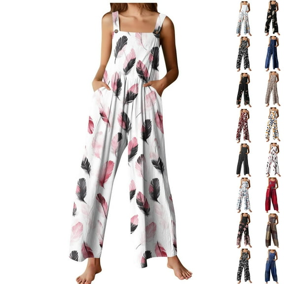 Fashion Jumpsuit for Womens Plus Size Flower Printing Button Pocket Jumpsuits Jeans Jumpsuit Up to 65% off!