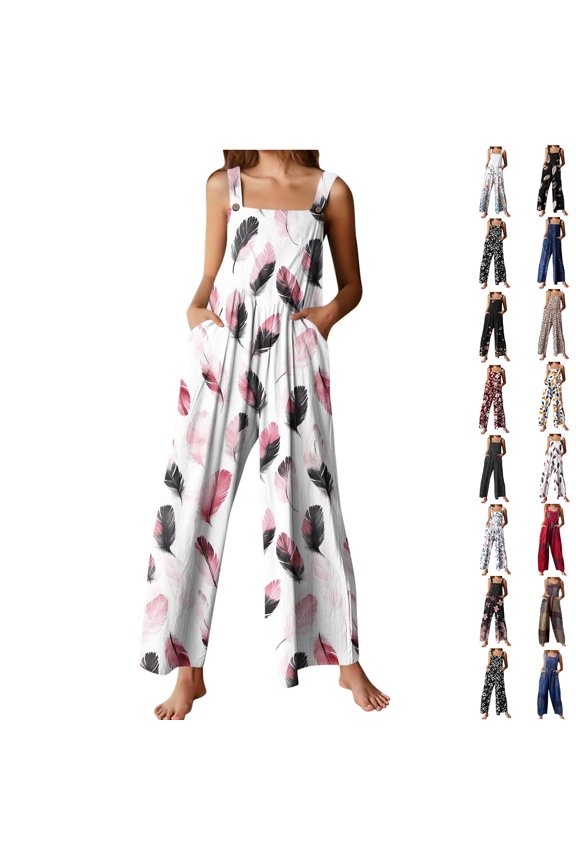 Fashion Jumpsuit for Womens Plus Size Flower Printing Button Pocket Jumpsuits Jeans Jumpsuit Up to 65% off!