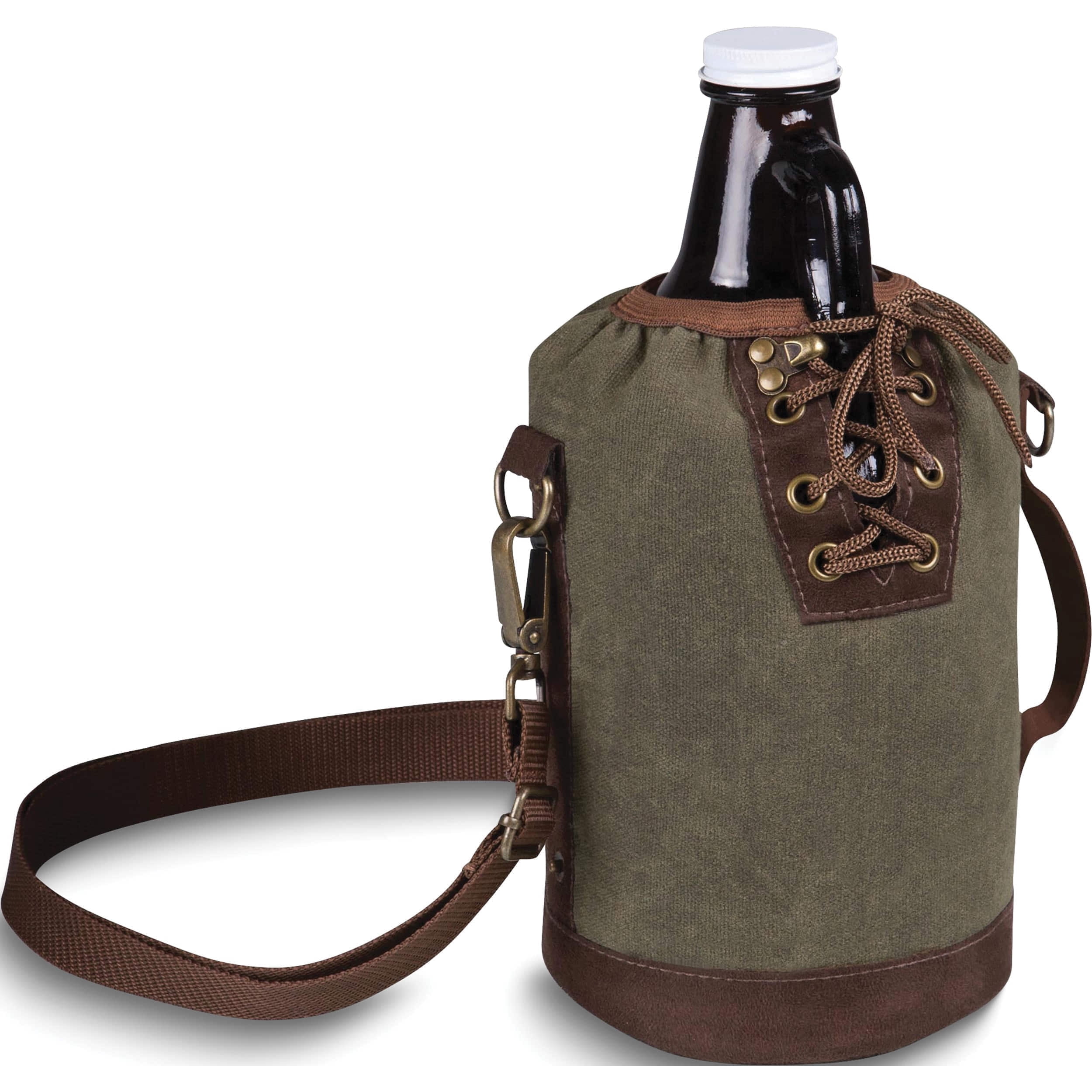 Fashion Khaki Green Growler Tote With 64 Oz. Glass (5.5 X 5.5) Made In China gm20060