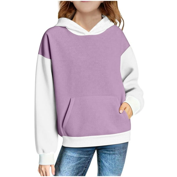 Fashion Kids Hoodie Long Sleeve Textured Pullover Sweatshirt Soft Lightweight Athletic Sweatshirts with Pocket Purple 5 Years