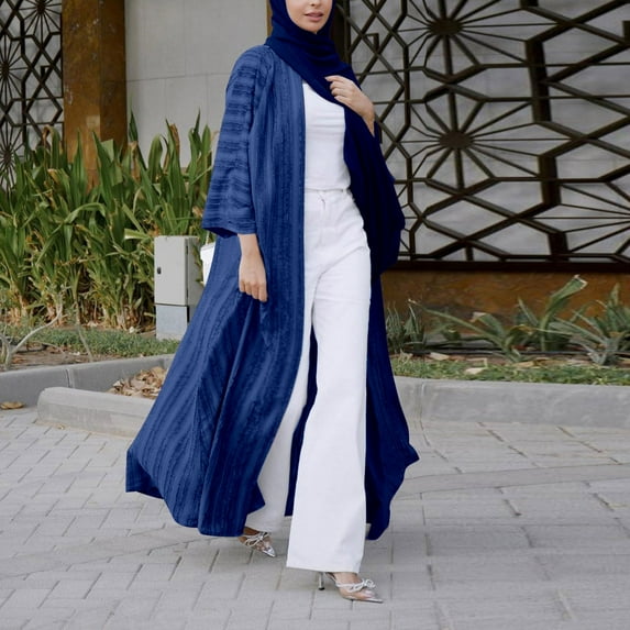 Fashion Kimono Abaya Cardi Robe Striped Ethnic Cardigan Middle Kaftan With Pockets Nigerian Dress Tuxedo Buttons Satin Wear for Women Dresses for Women with Hijab Womens Hijabs Tunics for Women Long