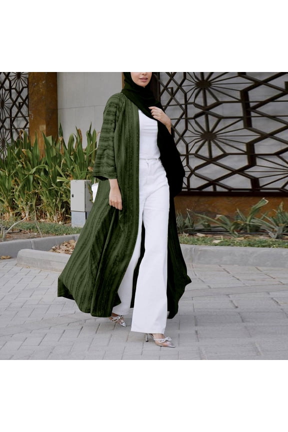 Fashion Kimono Abaya Cardi Robe Striped Ethnic Cardigan Middle Kaftan With Pockets Nigerian Dress Tuxedo Buttons Satin Wear for Women Dresses for Women with Hijab Womens Hijabs Tunics for Women Long