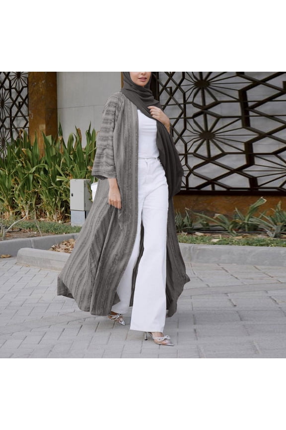 Fashion Kimono Abaya Cardi Robe Striped Ethnic Cardigan Middle Kaftan With Pockets Nigerian Dress Tuxedo Buttons Satin Wear for Women Dresses for Women with Hijab Womens Hijabs Tunics for Women Long