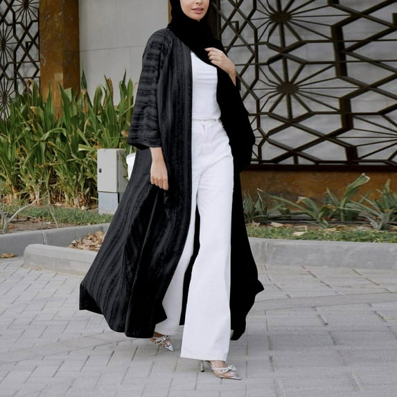 Fashion Kimono Abaya Cardi Robe Striped Ethnic Cardigan Middle Kaftan With Pockets Women Dress Dresses for Women 5x Woman Outfit Hijab Girl Beads Dresses for Women Clothes for Women Turkish Clothes
