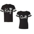 thumbnail image 1 of Fashion King Queen Unisex Couple Matching Cotton Jersey style T-Shirt Contrasting stripes on sleeves (Men Black / Women Black) (Men S / Women XL), 1 of 3