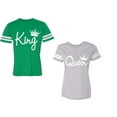 thumbnail image 1 of Fashion King Queen Unisex Couple Matching Cotton Jersey style T-Shirt Contrasting stripes on sleeves (Men Green / Women Heather) (Men S / Women XL), 1 of 3