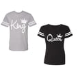 thumbnail image 1 of Fashion King Queen Unisex Couple Matching Cotton Jersey style T-Shirt Contrasting stripes on sleeves (Men Heather / Women Black) (Men S / Women S), 1 of 3