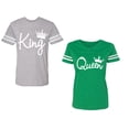 thumbnail image 1 of Fashion King Queen Unisex Couple Matching Cotton Jersey style T-Shirt Contrasting stripes on sleeves (Men Heather / Women Green) (Men M / Women XXL), 1 of 3