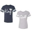 thumbnail image 1 of Fashion King Queen Unisex Couple Matching Cotton Jersey style T-Shirt Contrasting stripes on sleeves (Men Navy / Women Heather) (Men XXL / Women S), 1 of 3
