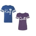 thumbnail image 1 of Fashion King Queen Unisex Couple Matching Cotton Jersey style T-Shirt Contrasting stripes on sleeves (Men Royal / Women Purple) (Men L / Women XXL), 1 of 3