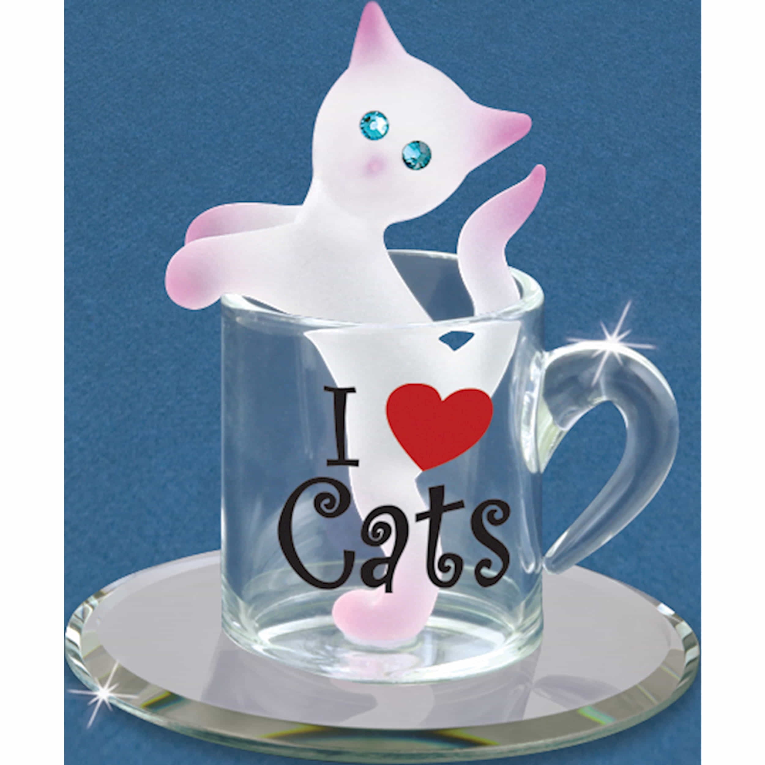 Fashion Kitty Cup Glass Figurine (3.19 X 2.79) Made In China -Jewelry By Sweet Pea