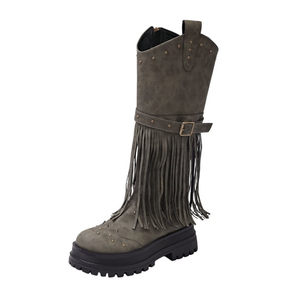 Fashion Knee High Boots with Fringe Detail Platform Sole Comfortable Side Zipper for Autumn and Winter Footwear