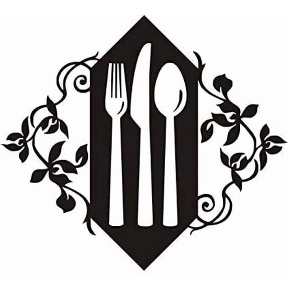 Fashion Knife and Fork Spoon Vinyl Wall Applique Creative Art Kitchen Wall Stickers Waterproof Art Vinyl Applique Vintage DIY Home Decoration 48X43Cm